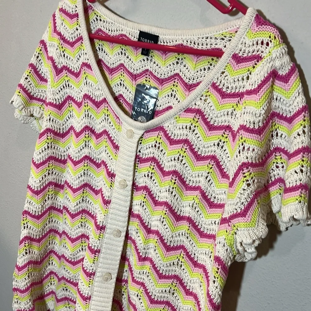 Torrid Pointelle Pullover Flutter Sleeve Crochet Knit Sweater Top 1 / 1X NWT